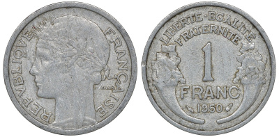 Франция 1 франк 1950 KM 885a.1 алюминий 4163-446