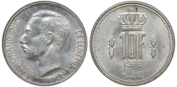 Люксембург 10 франков 1976 Герцог Жан (1964-2000) KM 57 никель 4144-135