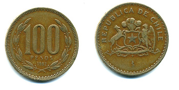 ЧИЛИ 100 ПЕСО 1992 ГЕНЕРАЛ БЕРНАРДО О ХИГГИНС KM 226.2 алюминевая бронза 35-1031