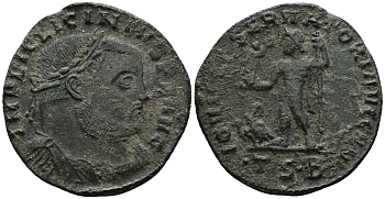 Римская Империя нуммий 312 - 313 Лициний IOVI CONSERVATORI AVGG NN Фессалоника Good Very fine RIC 60 бронза 1073-6-81