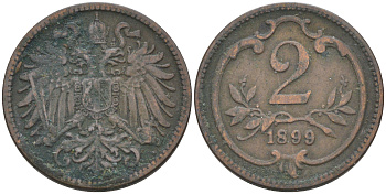 АВСТРИЯ 2 ГЕЛЛЕРА 1899 KM 2801 бронза 63-327