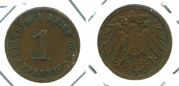 ГЕРМАНИЯ 1 ПФЕННИГ 1896 А KM 10, J. 10 медь 701-133
