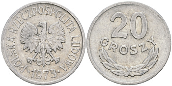 Польша 20 грошей 1973 MW KM А47, Parchimowicz 208m алюминий 08-932