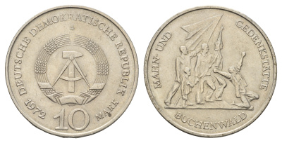 ГДР 10 марок 1972 A, мемориал Бухенвальда KM 38, J. 1539 медно-никель 4680-733