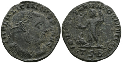 Римская Империя нуммий 312 - 313 Лициний IOVI CONSERVATORI AVGG NN Фессалоника Good Very fine RIC 60 бронза 1073-6-81
