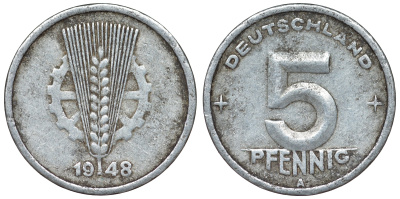 ГДР 5 пфеннигов 1948 A KM 2 алюминий 4119-817