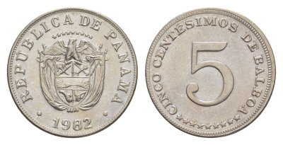 Панама 5 сентесимо 1982 KM 23.2 медно-никель UNC 4643-1256