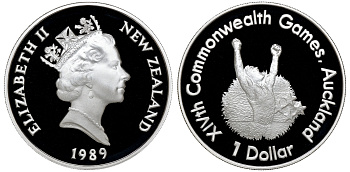 Новая Зеландия 1 доллар 1989 XIV Игры Содружества наций, бегун, Елизавета II (1952-2022), в оригинальной коробке KM 67а серебро PROOF 4-3-4-25