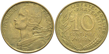 ФРАНЦИЯ 10 САНТИМОВ 1962 ТИП MARIANNE KM 929, LE FRANC 144.2 медь алюминий никель 116-414