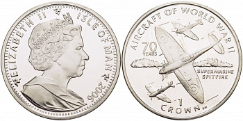 Остров Мэн 1 крона 2006 70 лет создания самолета Спитфайр KM NEW медно-никель UNC 118-334