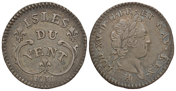 Наветренные острова (Windward, Вент) 12 сол 1731 H, Людовик XV (1715-1774) серебро 10-016-28