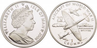 Остров Мэн 1 крона 2006 70 лет создания самолета Спитфайр KM NEW медно-никель UNC 118-334