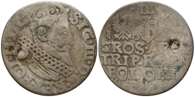 Польша, Эльбинг трояк (3 гроша) 1622 Сигизмунд III Ваза (1587-1632), Монетный двор Краков, герб "Сас" - управляющий монетного двора Миколай Данилович в 1616-1624 Iger K.22.1.a, KM 31 серебро 4160-245