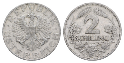 Австрия 2 шиллинга 1947 KM 2872 алюминий 4563-315