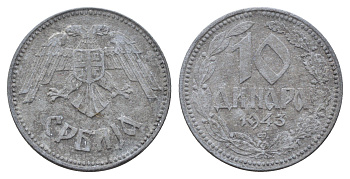 Сербия 10 динаров 1943 год-тип KM 33 цинк 4688-727