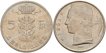 Бельгия 5 франков 1966 Belgique KM 134.1 медно-никель    4187-232
