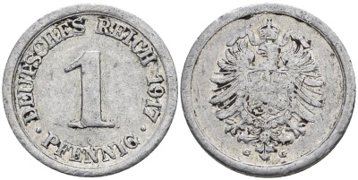 Германия 1 пфенниг 1917 G KM 24, J. 300, Weege 2 алюминий 4547-118