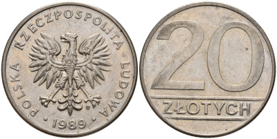 Польша 20 злотых 1989 MW Y 153.2 медно-никель 4187-744