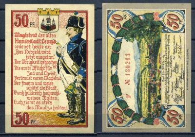 Лемго (Липпе, Германия) 50 пфеннигов 1921 бумага aUNC 7556-5-1-2