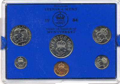 Швеция набор монетного двора из 6 монет 1984 в пластике, Карл XVI Густав (1973- ) KM MS31 UNC 5-4-2-42