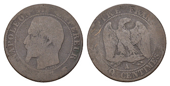 Франция 5 сантимов 1853 A, Наполеон III (1852-1870) KM 777.1 бронза 36-323