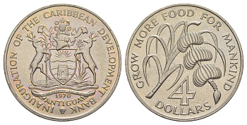 Антигуа и Барбуда 4 доллара 1970 ФАО, с вкладышем с полной информацией о монете KM 1 медно-никель BU 1083-4-33