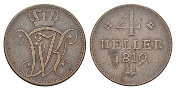 Гессен-Кассель 4 геллера 1819 Вильгельм II (1821-1847) KM 562 медь 1531-1531