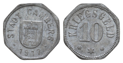 Камберг 10 пфеннигов 1917 Funck 74.2, Men05 4155.2, Men18 5301.2 цинк 4659-253