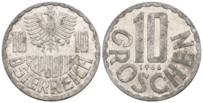 Австрия 10 грошей 1966 KM 2878 алюминий 60-1136
