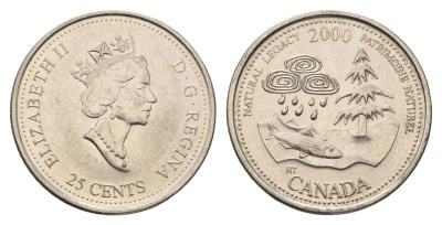 Канада 25 центов 2000 Миллениум - Природное наследие KM 382 сталь плакированная никелем aUNC 113-1021