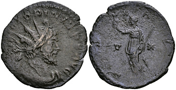 Римская Империя (императоры в Галлии) антониниан 269 - 271 Викторин PAX AVG Пация, персонификация Мира Колония Агриппины (Кельн) Good Very fine RIC 118 бронза 270-912