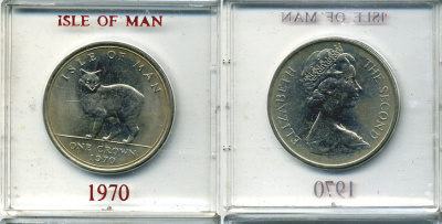 Остров Мэн 1 крона 1970 кошка Мэна, в оригинальной пластиковой коробке KM 18 медно-никель UNC 6-6-1-39