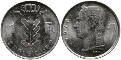 БЕЛЬГИЯ 1 ФРАНК 1978 BELGIQUE KM 142.1 медно-никель 98-622