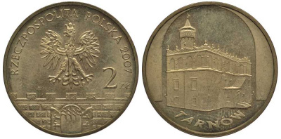 Польша 2 злотых 2007 MW, серия города Польши, Тарнув (Tarnow) KM 625 латунь 114-322