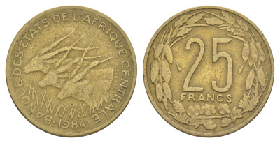 Центральная Африка (BEAC) 25 франков 1984 KM 10 медь алюминий никель 4650-315