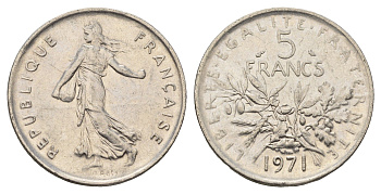 Франция 5 франков 1971 сеятель KM 926a медно-никель плакированная никелем 81-721