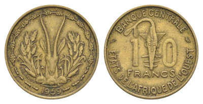 Западная Африка (BCEAO) 10 франков 1959 KM 1 медь алюминий 4150-1152