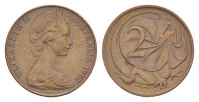 Австралия 2 цента 1982 Елизавета II (1952-2022), плащеносная ящерица KM 63 бронза 4580-1137