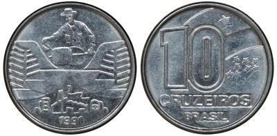БРАЗИЛИЯ 10 КРУЗЕЙРО 1991 KM 618.2 сталь aUNC 72-1547