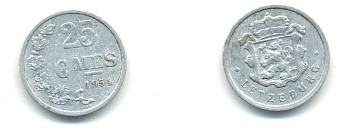 ЛЮКСЕМБУРГ 25 САНТИМОВ 1954 KM 45а.1 алюминий 80-516