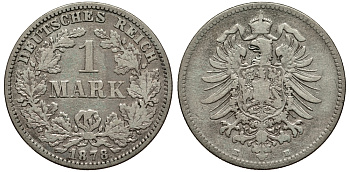 Германия 1 марка 1878 E Weege 17, J. 9, KM 7 серебро 413-4913