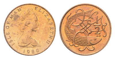 Остров Мэн 1/2 пенни 1980 Елизавета II (1952-2022) KM 58 бронза UNC 4702-732