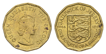 Джерси 1/4 шиллинга 1957 Елизавета II (1952-2022) KM 22 никель латунь aUNC 4118-132