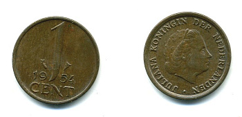 Нидерланды 1 цент 1954 Юлиана (1949-1980) KM 180 бронза 76-251