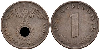 Германия 1 рейхспфенниг 1937 A, KM 89 бронза 96-816