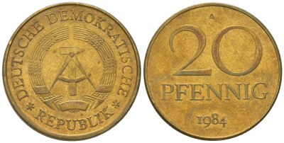 ГДР 20 пфеннигов 1984 A KM 11 латунь 4573-1115