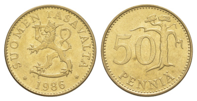 Финляндия 50 пенни 1986 KM 48 алюминиевая бронза UNC 4648-522
