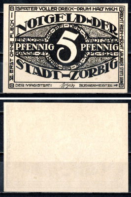 Цёрбиг (Пруссия, Саксония) 5 пфеннигов 1921 2193-42-2-1