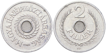 Венгрия 2 филлера 1960 BP, редкий год KM 546 алюминий 4613-1124