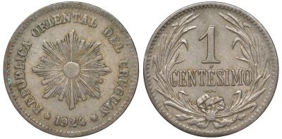 Уругвай 1 сентесимо 1924 KM 19 медно-никель 187-1028